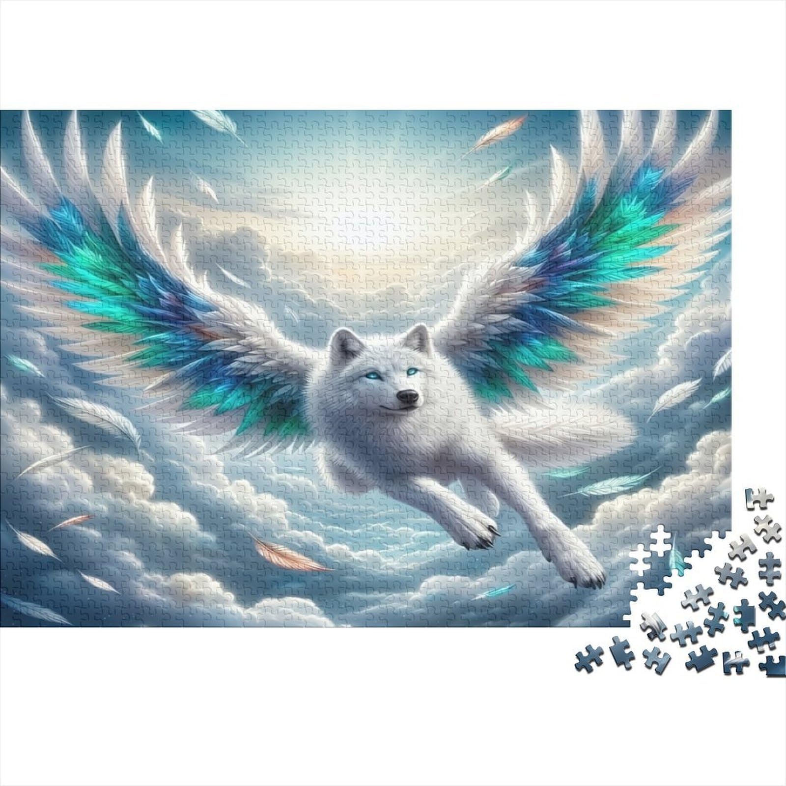 Angel Wolf Flying Jigsaw Puzzles 1000 Piece Challenge Game for Adults, Impossible Jigsaw Puzzle 1000 Piece Educational Games for Adults Or Families 38x26cm/1000pcs