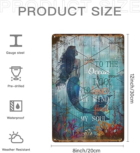 Miniatura 2 de DZQUY Letrero de metal retro con texto en inglés And To The Ocean I Go To Lose My Mind And Find My Soul Letreros de sirena para club, baño, cocina,