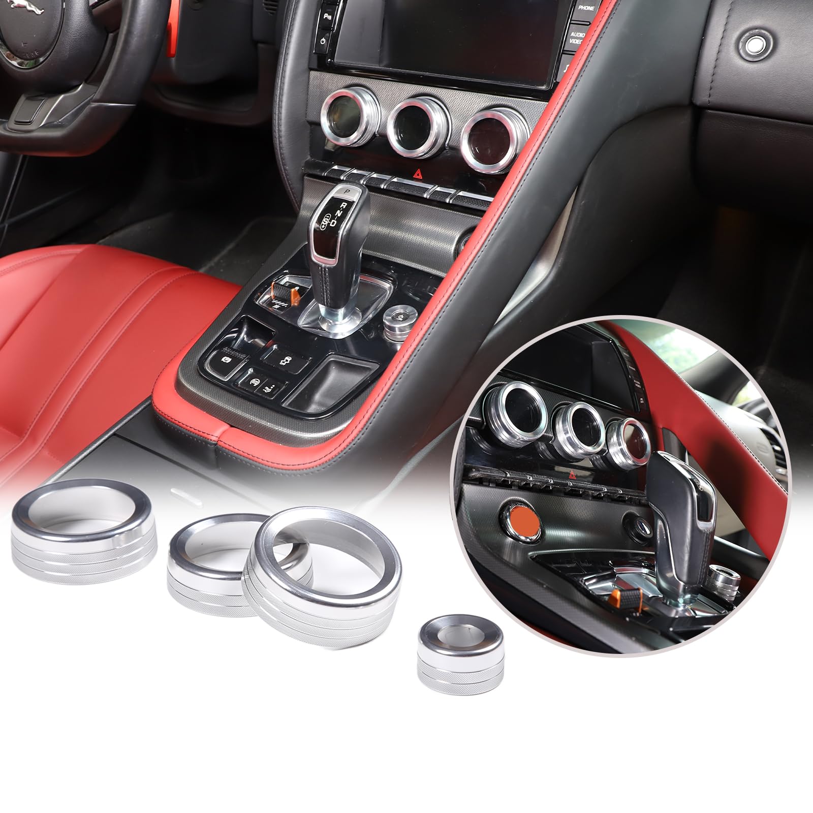 Jaguar F-Type Central Control Knob Cover (2013-2024) – Black Style A, AC & Volume Switch Trim, Easy Install