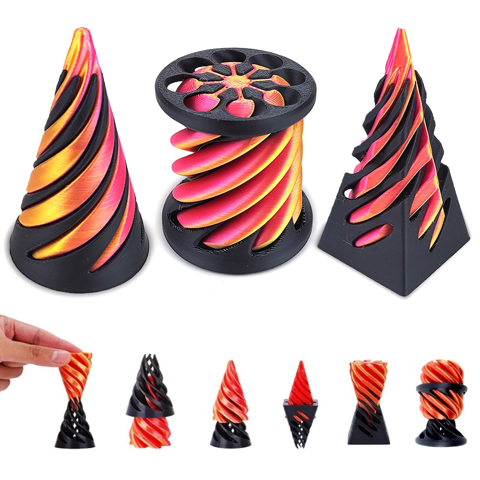 3 Pcs 3D Printed Spiral Cone Fidget Toy, Stress Relief Toys for Anxiety
