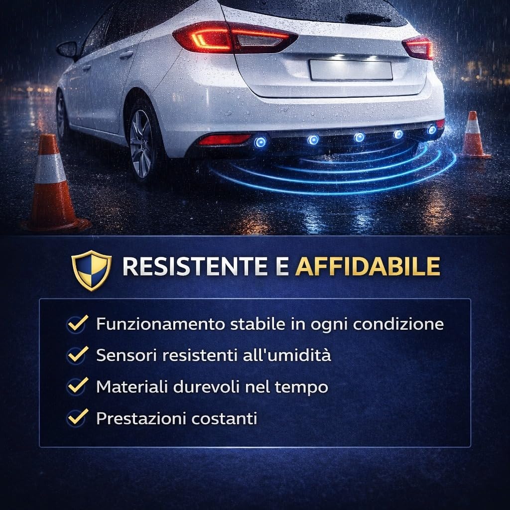 CAR PASSION Universelles Parksensor-Set für Autos, lackierbar, 4 Rücksensoren mit Summer, einfach zu installieren, Handbuch auf Italienisch, geeignet für Autos, Lieferwagen und Wohnmobile (rot)