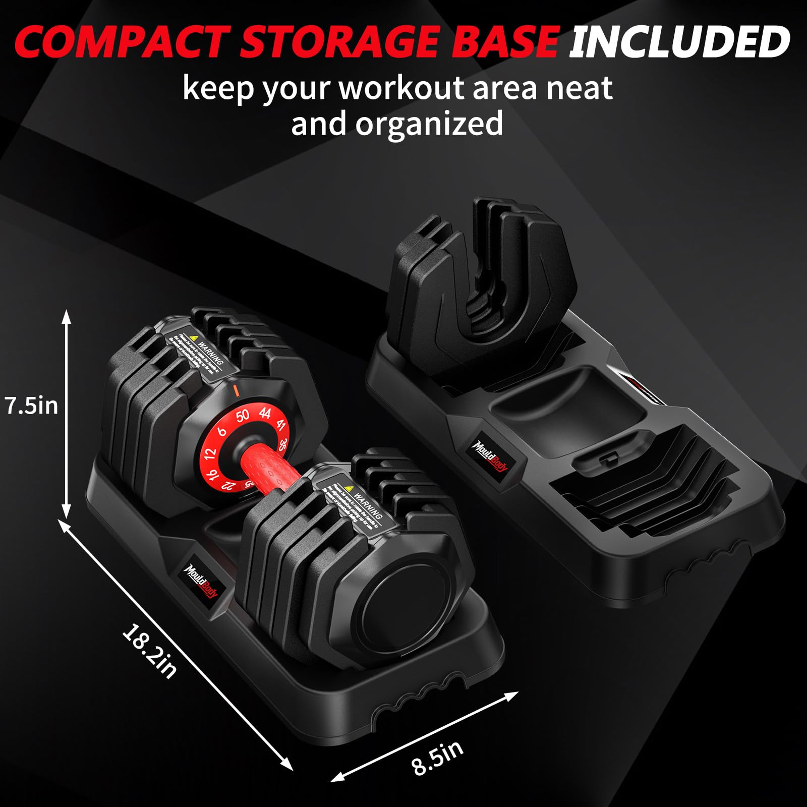 Adjustable Dumbbell Set Pair 25 lb or 50lb,10-in-1 Free Weight | 1-Second Dial Weight Adjustment,Space-Saving Design with Storage Base, Home Gym Strength Training Equipment