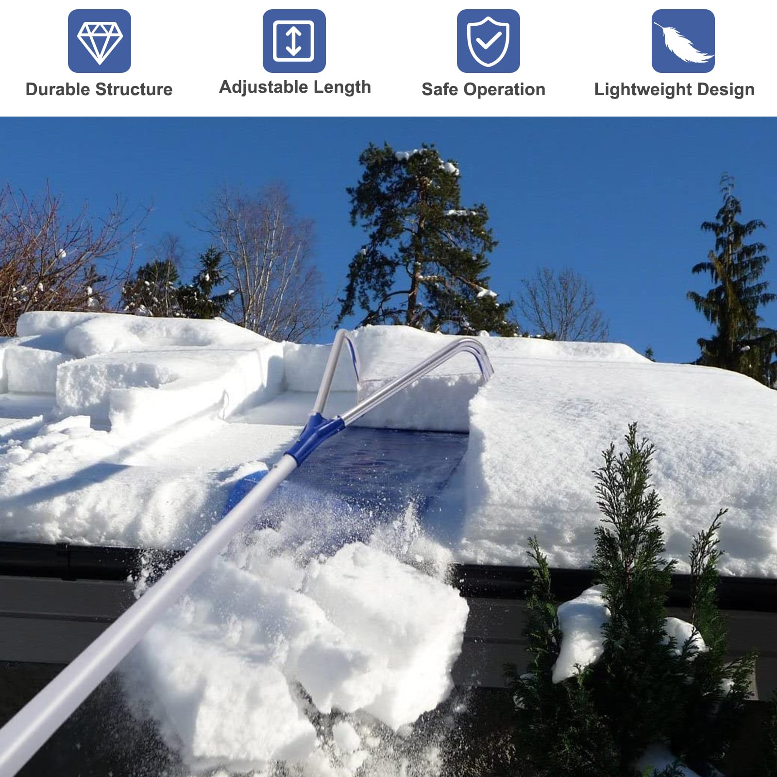 SOARS Râteau à Neige pour Toit, Pelle à Neige Téléscopique 180-661 CM, Outils de Déneigement avec roulettes et Toboggan en Tissu Oxford, Construction Stable, pour Toit, Voiture