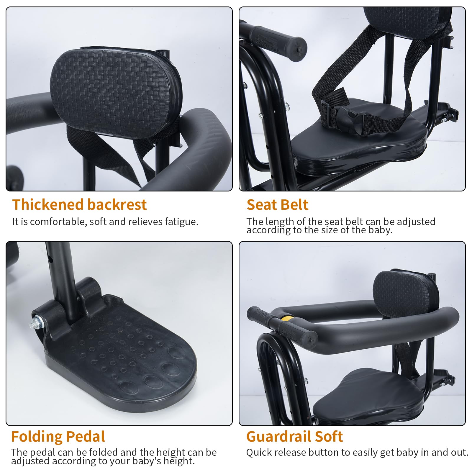 Siège Vélo Avant Enfant PEESHON – Siège Bébé Amovible Avec Ceinture, Garde-Corps Et Pédales Jusqu'à 30 Kg