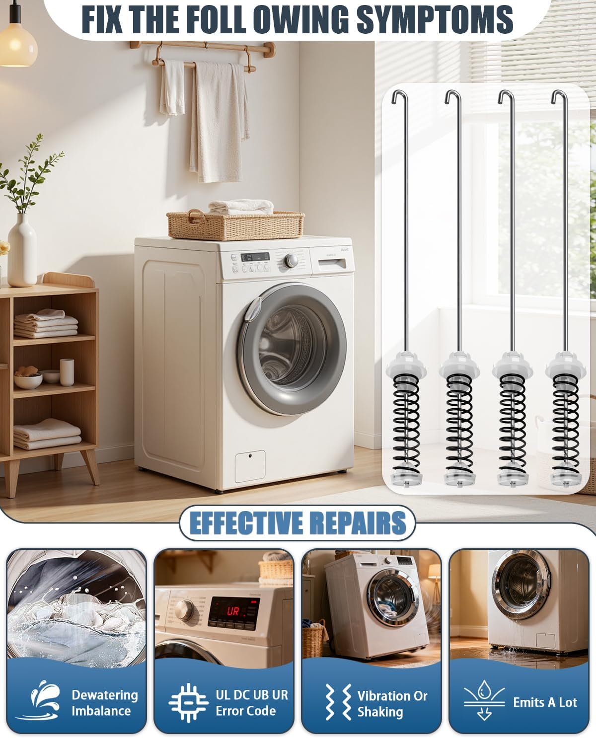 Upgraded W10780048 Washer Suspension Rods Kit for Whirlpool Kenmore Admiral Maytag Amana Washing Replaces WTW4800XQ4 WTW4800XQ1 RTW4640YQ1 ATW4675YQ1