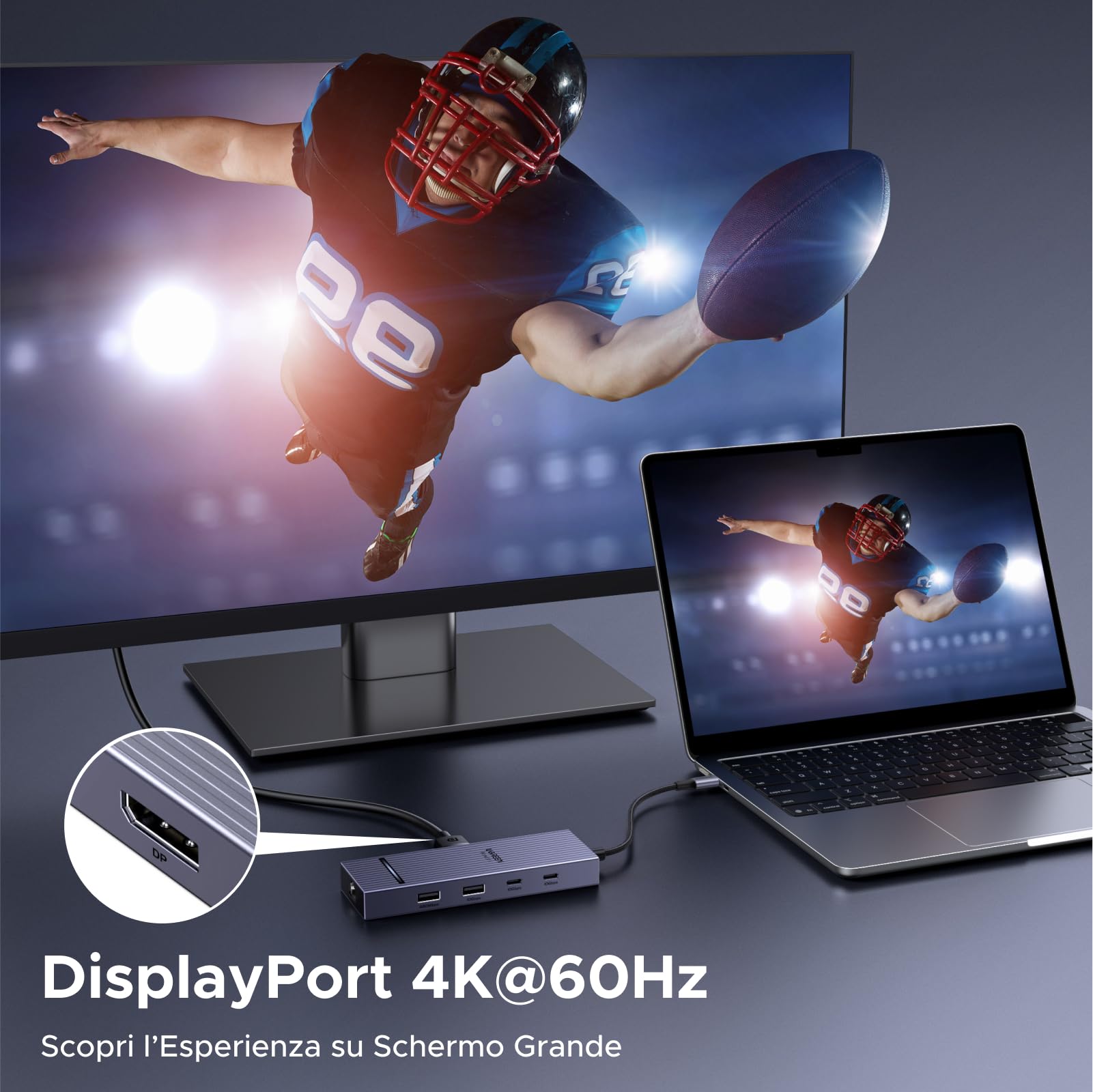 UGREEN Revodok Pro Hub USB C DisplayPort 7 in 1 Adattatore Ethernet Gigabit | DP 4K 60Hz, RJ45 1000Mbps, 10Gbps Trasferimento Rapido, PD 100W, Compatible con MacBook Pro Air Neo Tablet Steam Deck