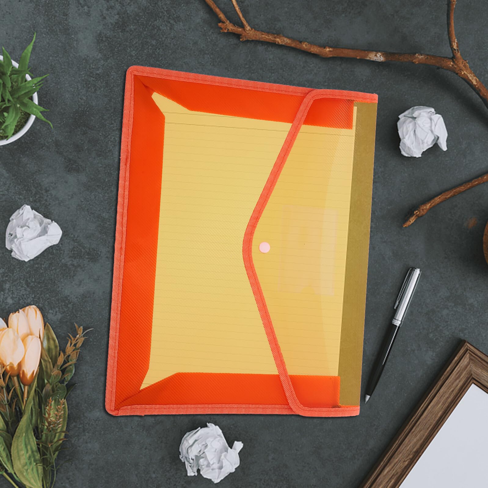 Angoily 5 pezzi Cartelline Documenti Trasparenti in Polipropilene con Bottone Scatto Resistenti Antistrappo e Impermeabili Organizer Pratico con Porta Penna Integrato Giallo Rosso Blu