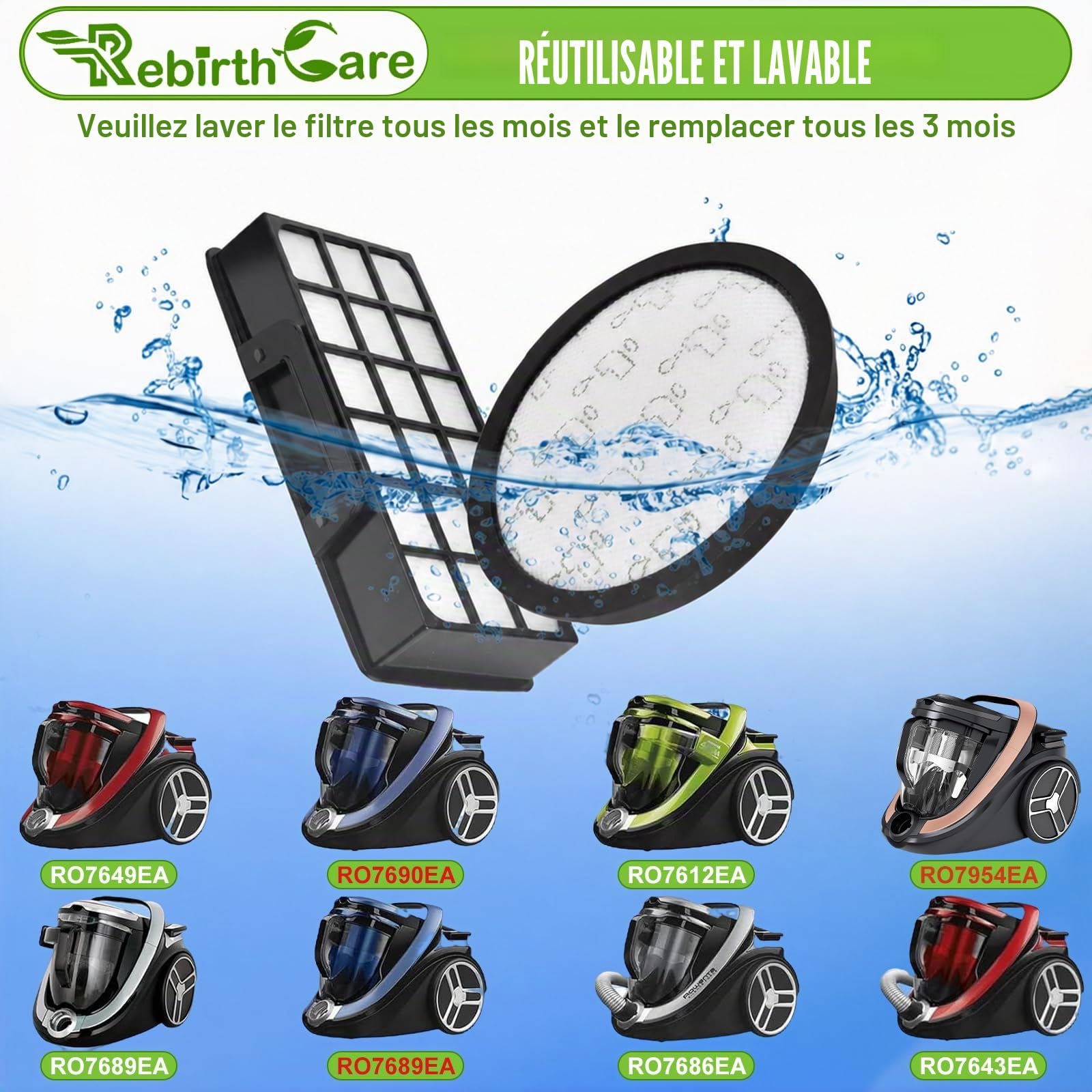Rebirthcare ZR903701 Filtres Pour Rowenta Silence Force Cyclonic RO76xxEA RO79xxEA RO7647EA RO7681EA RO7691EA RO7695EA RO7676EA RO7935EA RO7954EA Filtres de Rechange