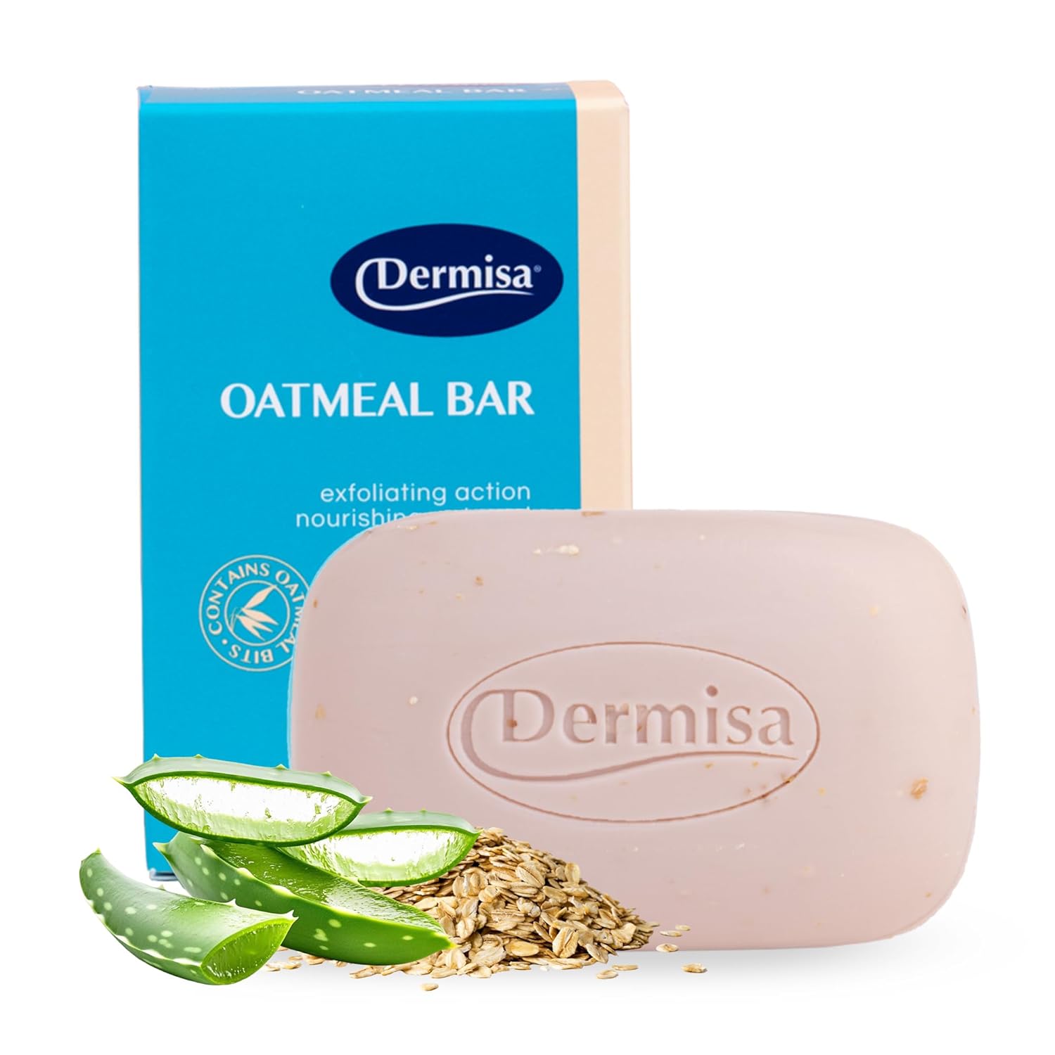 Dermisa Oatmeal Bar with Colloidal Oatmeal and Soothing Aloe Vera - Gently Exfoliating Face and Body Soap for Sensitive and Dry Skin - 3.0 Oz (Pack of 6)