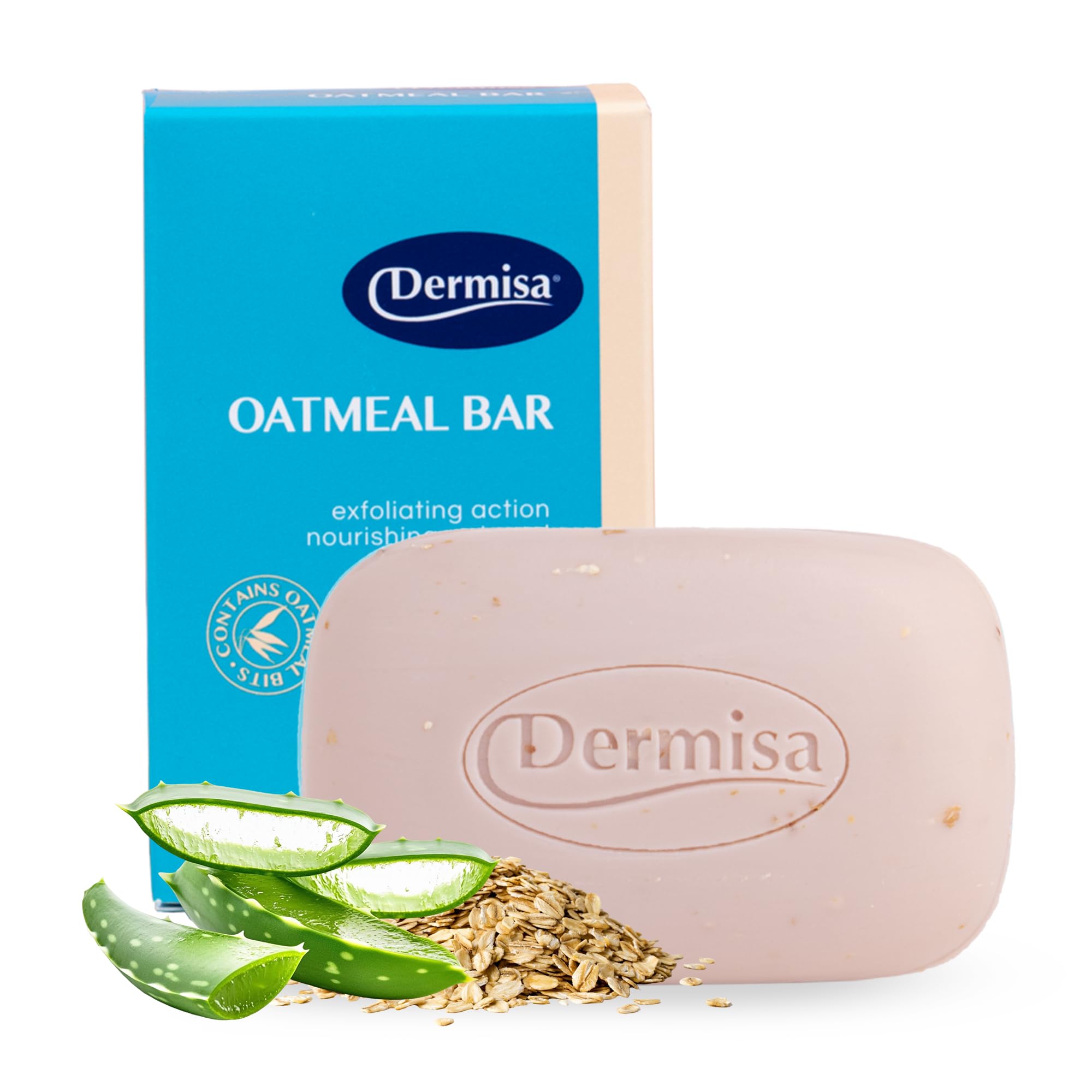 Dermisa Oatmeal Bar with Colloidal Oatmeal and Soothing Aloe Vera - Gently Exfoliating Face and Body Soap for Sensitive and Dry Skin - 3.0 Oz