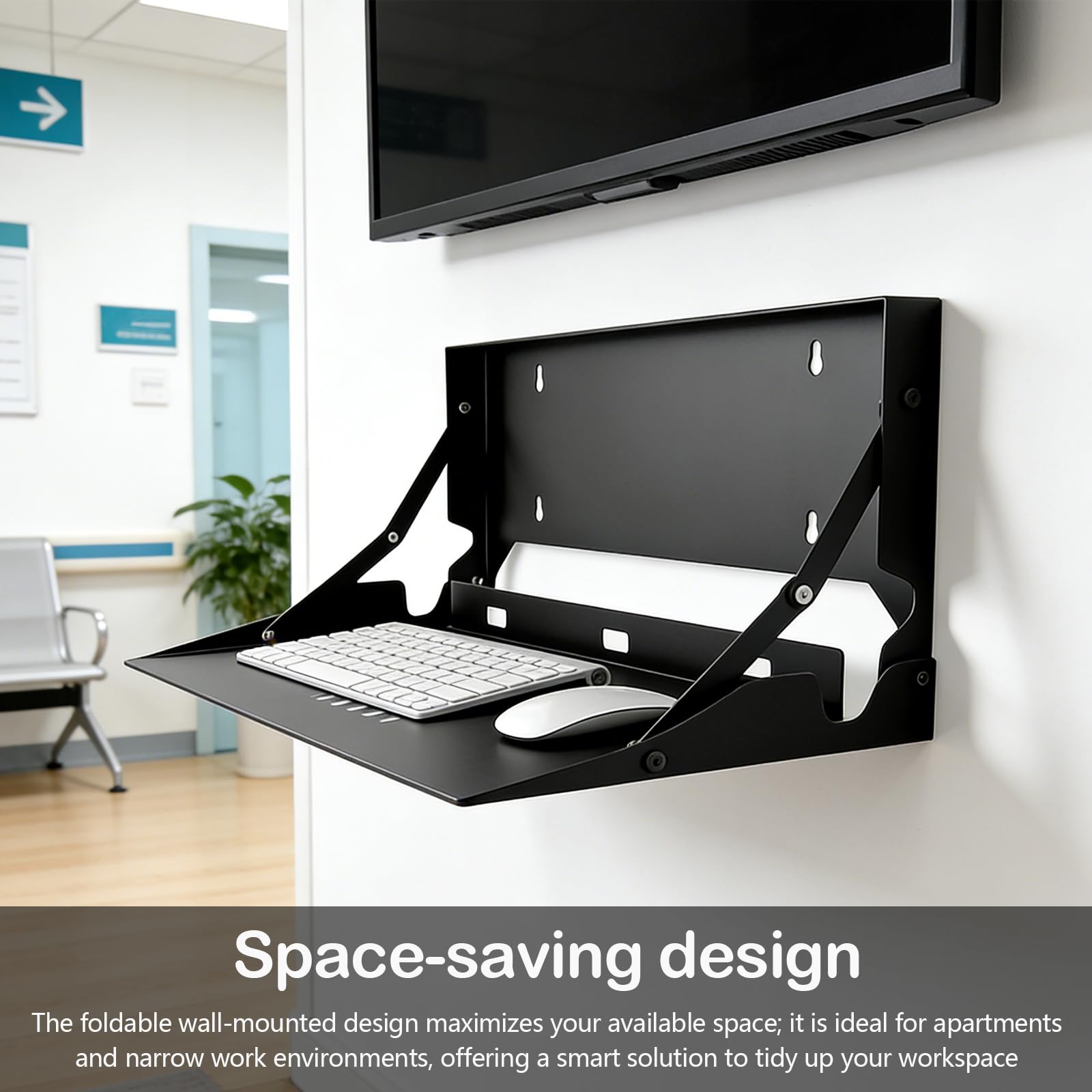 Support Clavier, Plateau Clavier Escamotable Murale Plateforme Support Mural Pliable de 60 cm pour Clavier D'ordinateur et Souris