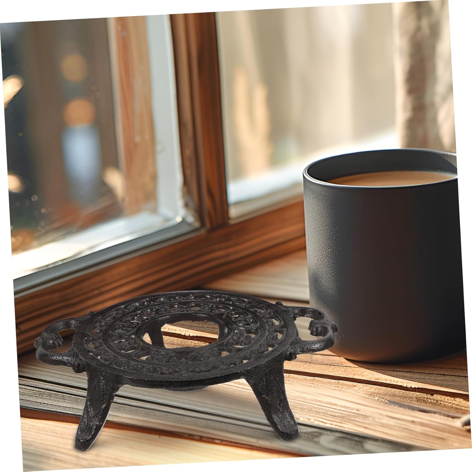 Cast Teapot Stand with Dual Handles Elegant Tea Warmer Base for Stovetop Kettle Decorative Candle Holder for Home Office Heat Retention for Tea