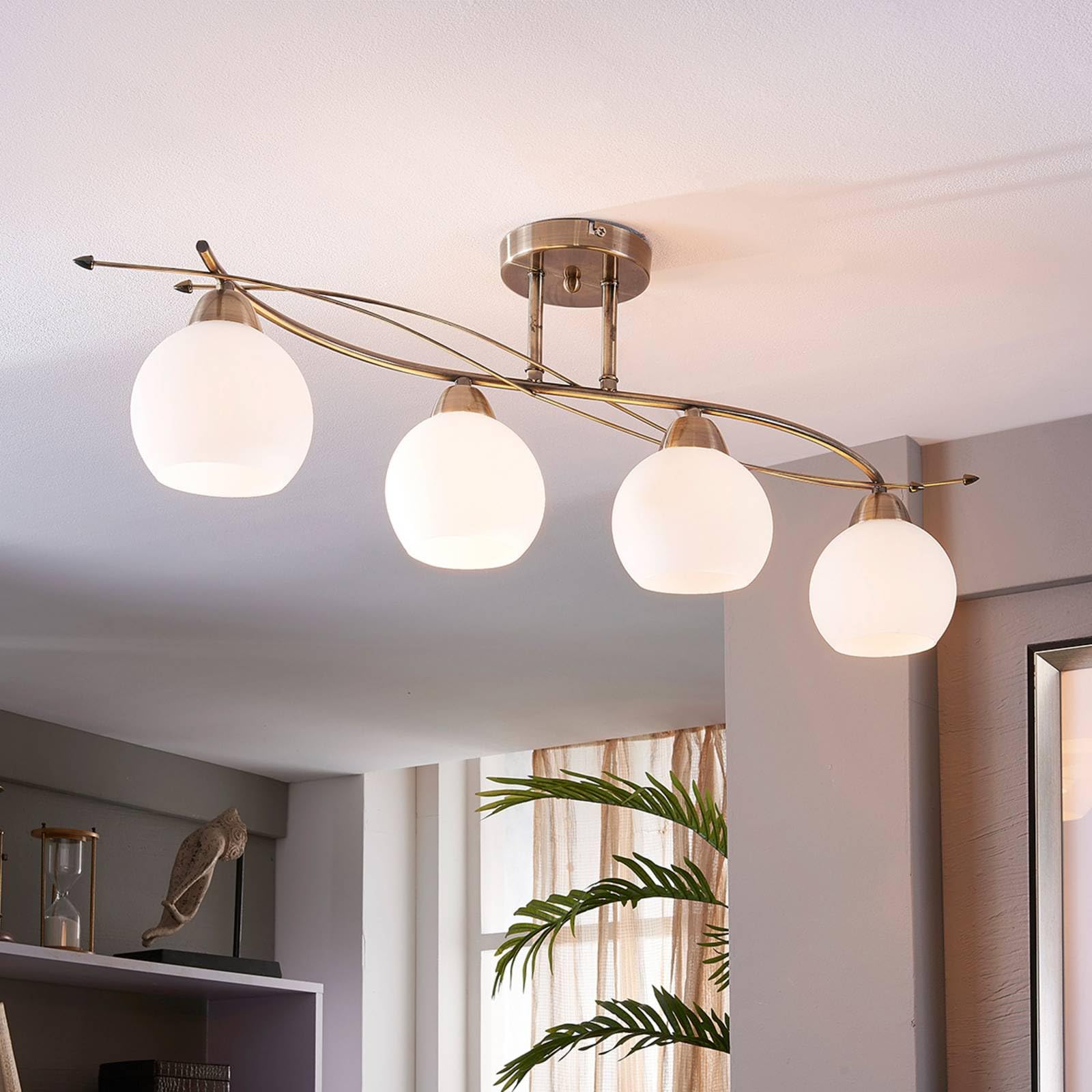 Lindby Plafonnier Leanda à intensité variable (Moderne) en Bronze Verre e. a. pour Salon & Salle manger (à 4 lampes, E14) Luminaire Lampe Plafond Eclerage Eclairage