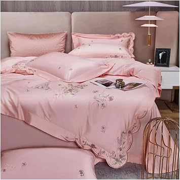 1000TC 100% Cotton Supreme Quality Luxury Bedding Flowers Embroidery Bedding Set Duvet Cover Set Flat/Fitted Bed Sheet Pillowcases E QUEEN_FLAT