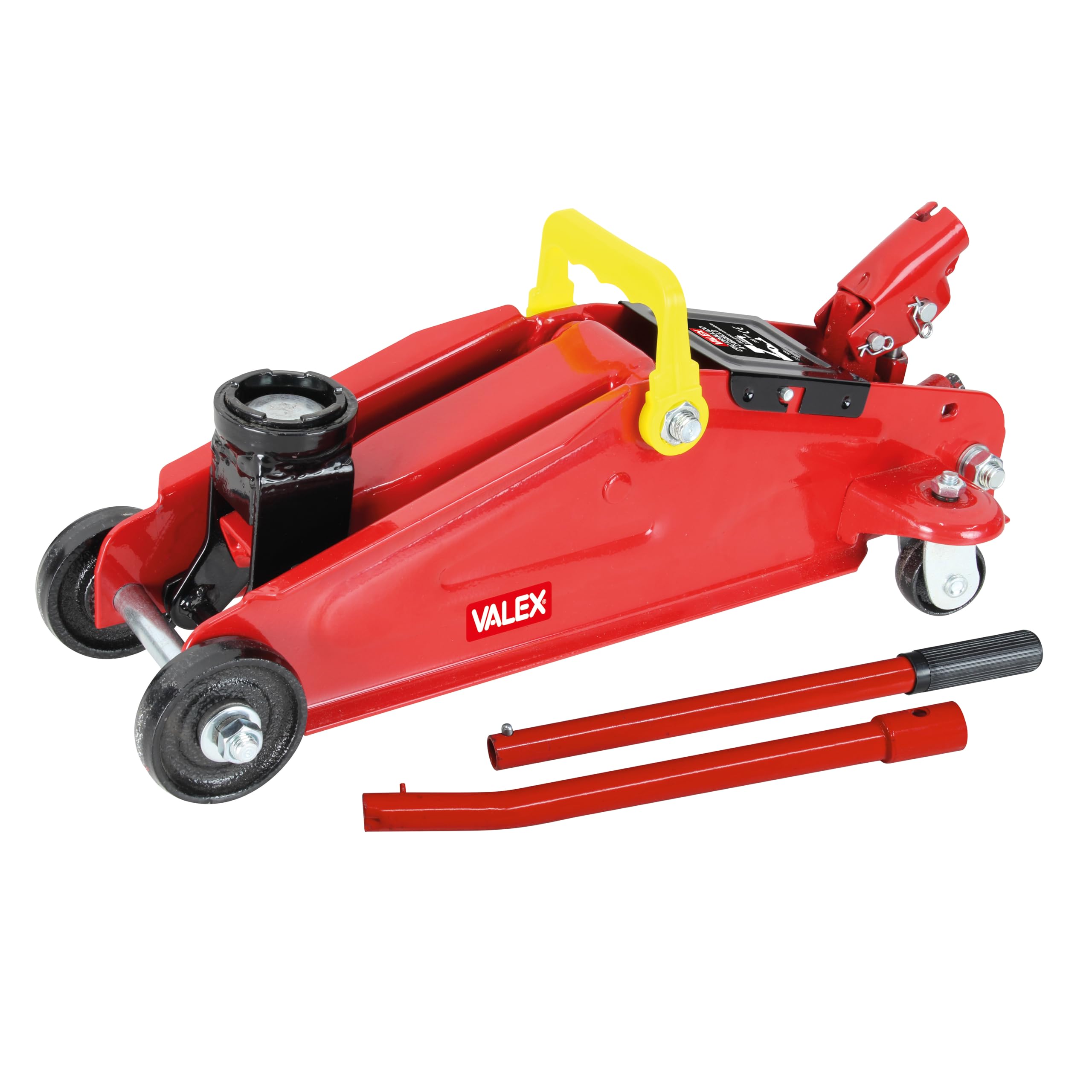 Valex Cric Idraulico a Carrello 2T – Portata 2000 kg, Altezza 135–340 mm, Maniglia Trasporto, Valigetta in Plastica Inclusa