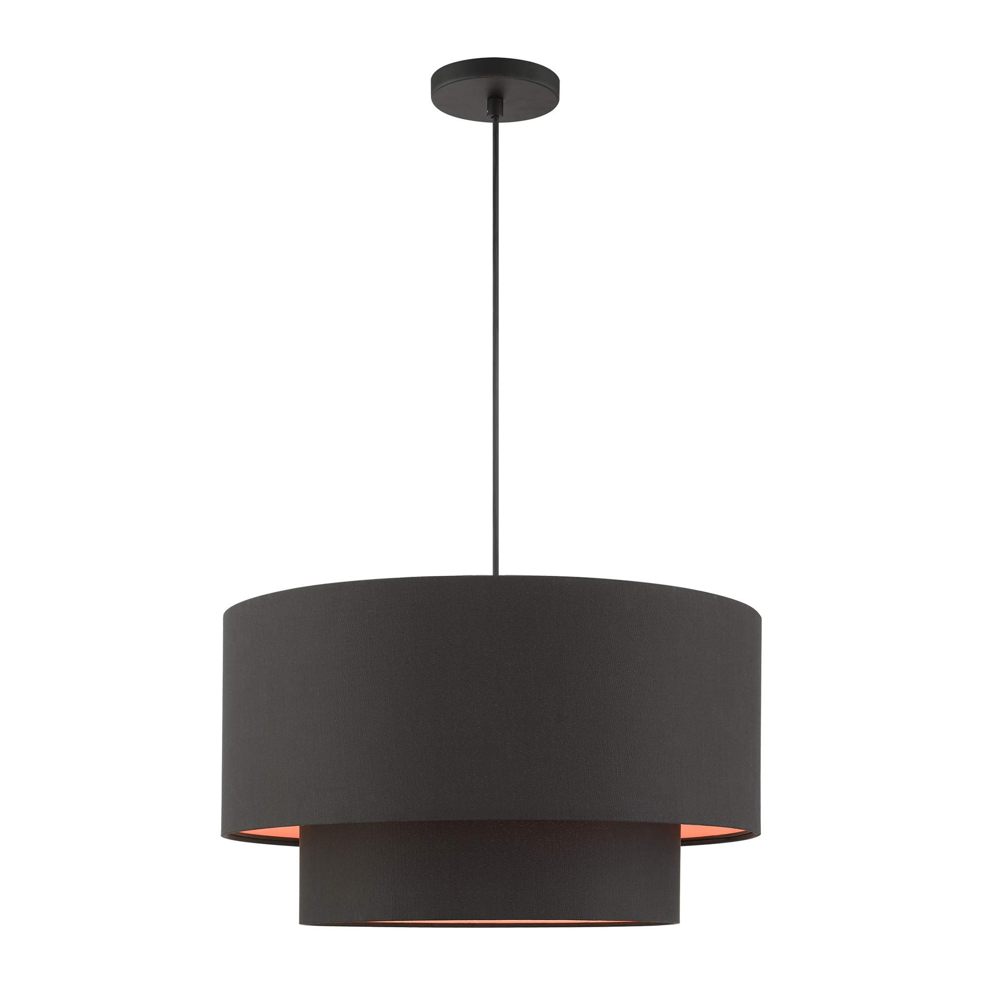 Lighting 45618-04 Sentosa Collection 3-Light Pendant Hanging Light with Black and Orange Hardback Fabric Shade, Black