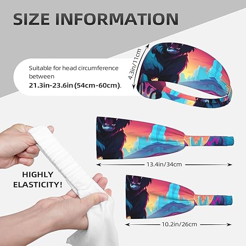 Miniatura 5 de Soft and Absorbent Headband for Red Basketball Workout - Ideal Hair Accessory for Yoga, Running, and More! Synthwave Sabertooth Pattern