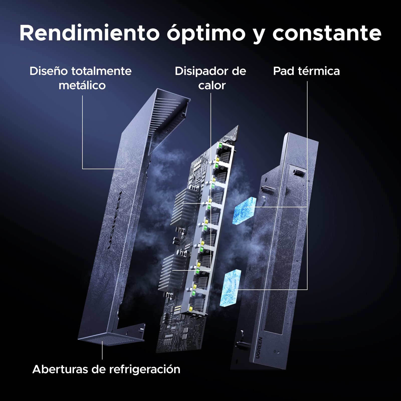 UGREEN 2.5G Switch Ethernet 8X2.5G Puertos, Plug y Play (8 Puertos) | Switch RJ45 Carcasa Metal No Gestionado 4KV Multiprise RJ45 Montaje Mural para PC NAS Servidor Consola de Juegos Vídeo 4K/8K