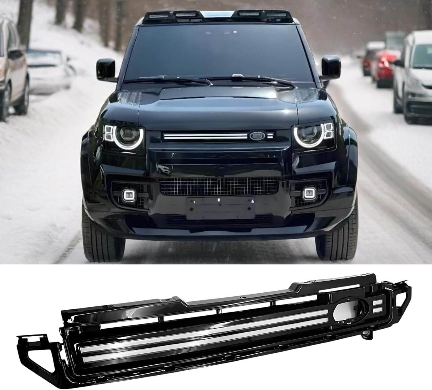 OEM Front Grille Trim Strip for 2020-2026 Land Rover Defender 90 110 130 LED Grille Lights with Dynamic Start Light Effect,Waterproof and Anti-fogging Defender DRL lights.