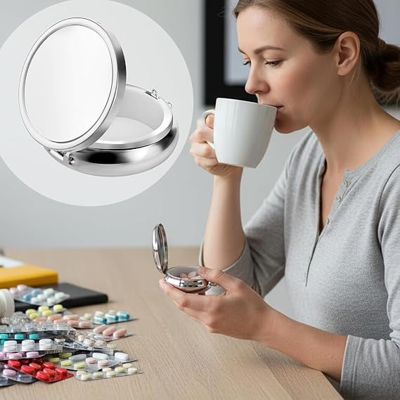 Small Pill Box, Single Pill Box, Portable Medicine Pill Case, Small Metal Pill Case, for Tablets Vitamins Cod Liver Oil Supplements Medication Purse Pocket Portable (Silver)