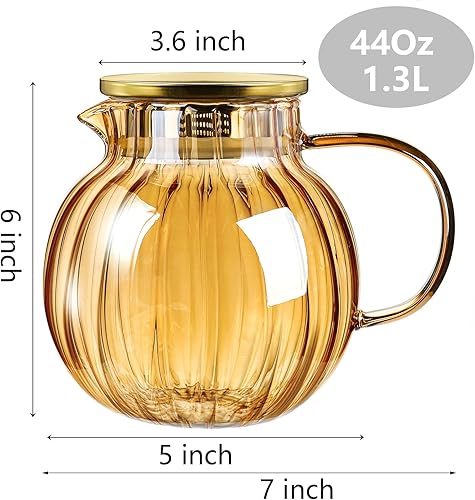 Miniatura 2 de Yarlung Paquete de 2 teteras de vidrio de 44 onzas, aptas para estufas, tetera de vidrio de borosilicato ámbar con tapa de filtro de acero