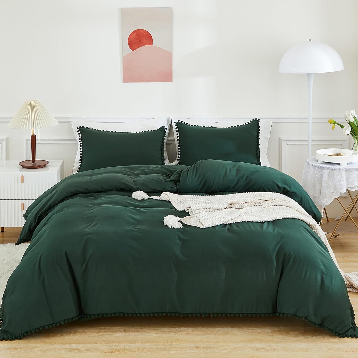 Andency Emerald Green Duvet Cover Queen Size (90x90 Inch), 3 Pieces (1 Dark Green