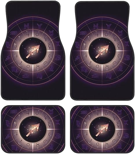 Funny Sagittarius Four-Piece Car Front and Rear Mats, Washable Crystal Velvet Universal Car Mats Suitable for Cars, SUV, Trucks, Sedans