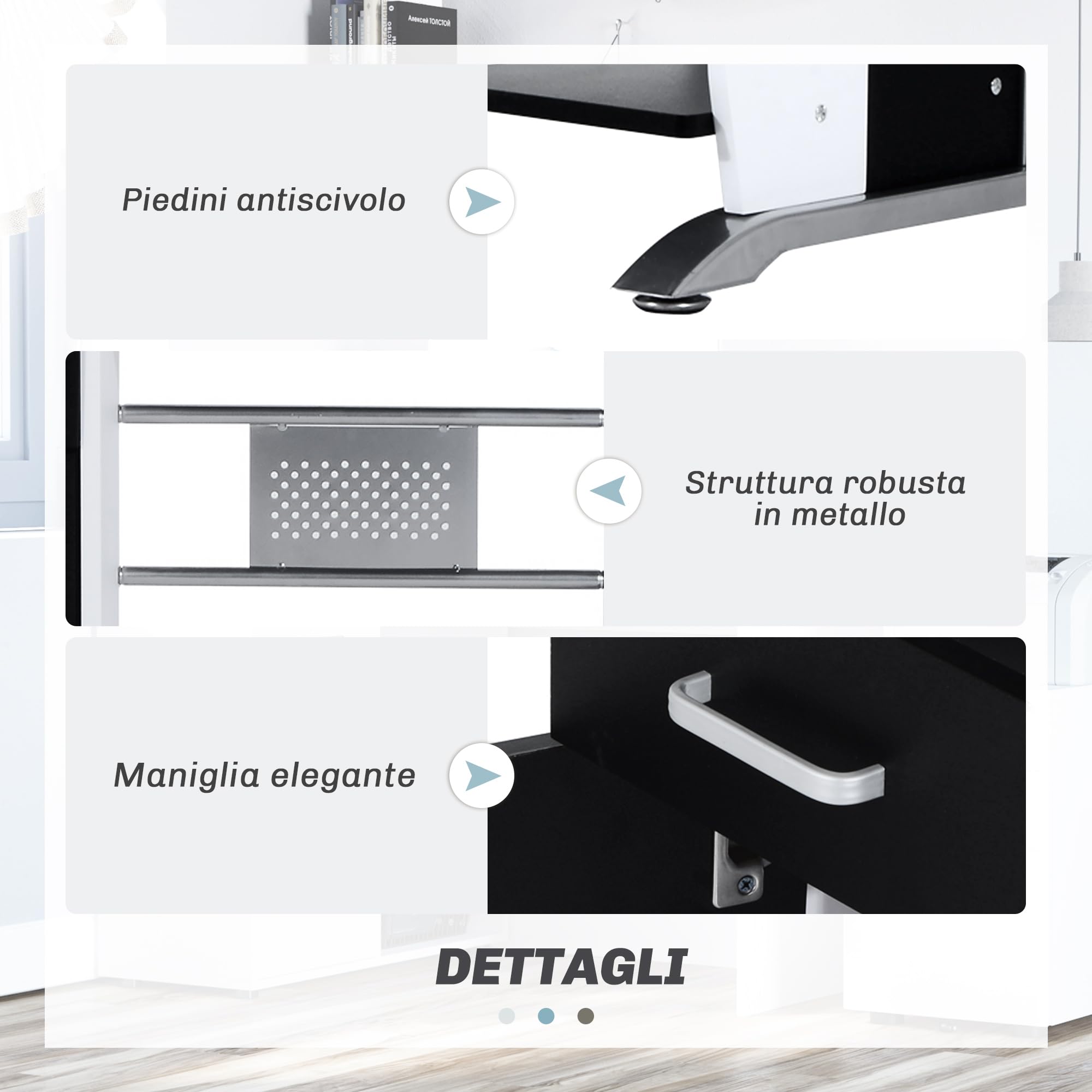 Vinsetto Scrivania per Computer MDF e Metallo 100x52x75 cm Bianco e Nero | Scrivania PC, Ripiano per Tastiera, Armadietto, Cassetto