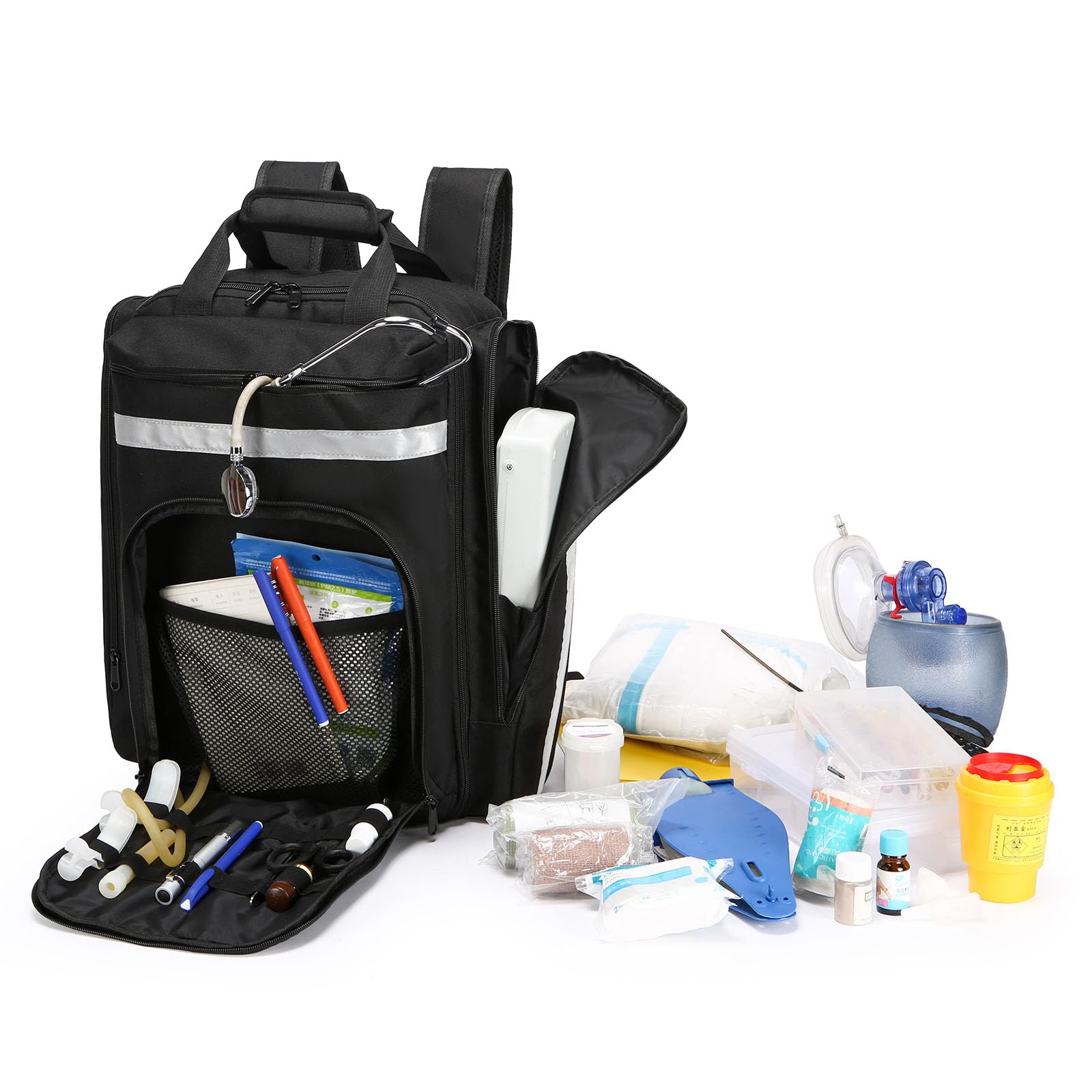 Mochila Profesional de Primeros Auxilios vacía, Bolsa médica táctica con Reflectante, Mochila médica de Primeros Auxilios de Gran Capacidad para Camping, Senderismo,(Negro)