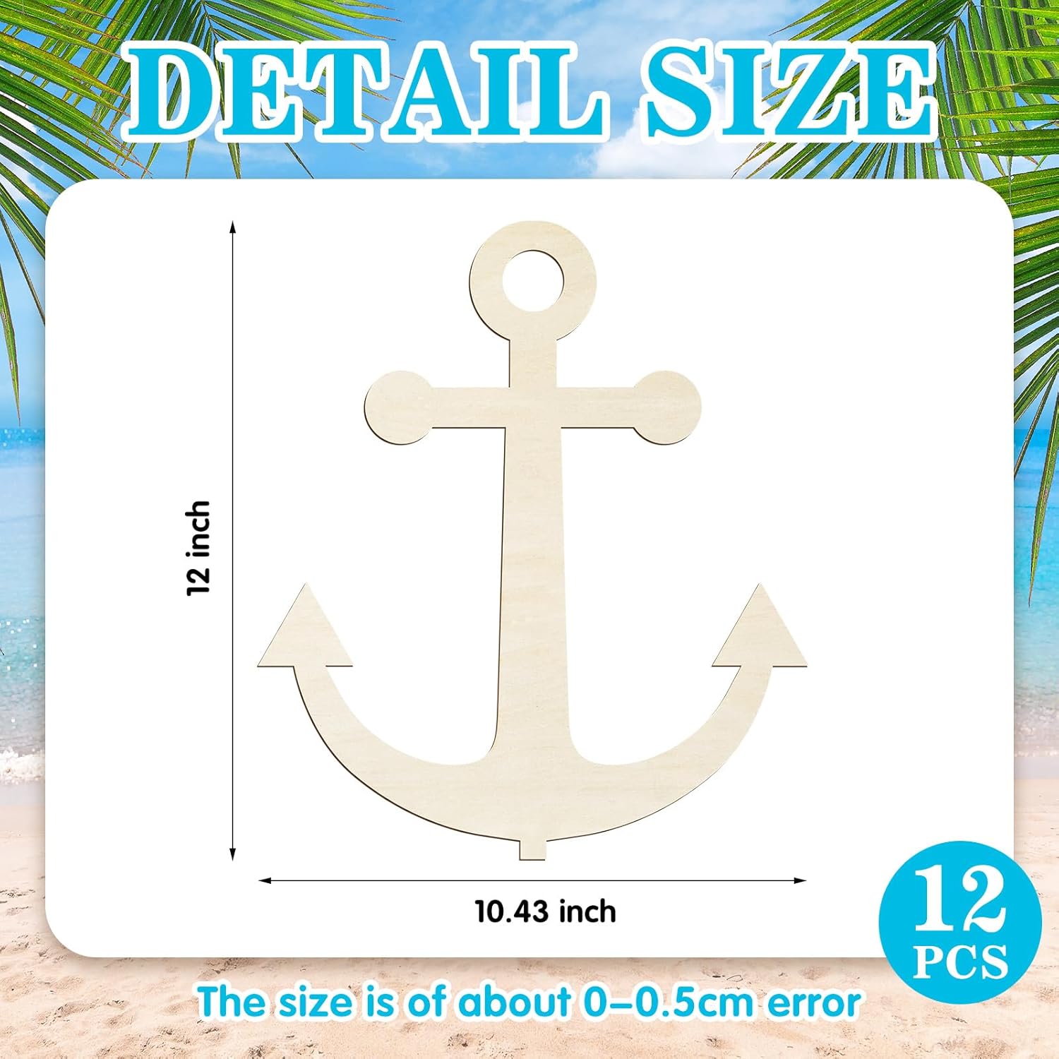 24 Pack 12 Inch Blank Anchor Cutout Unfinished Wood Anchor Slices Wooden for Crafts Summer Shaped Ornaments Door Hanger Decor for Summer Home Party Decoration Craft Project
