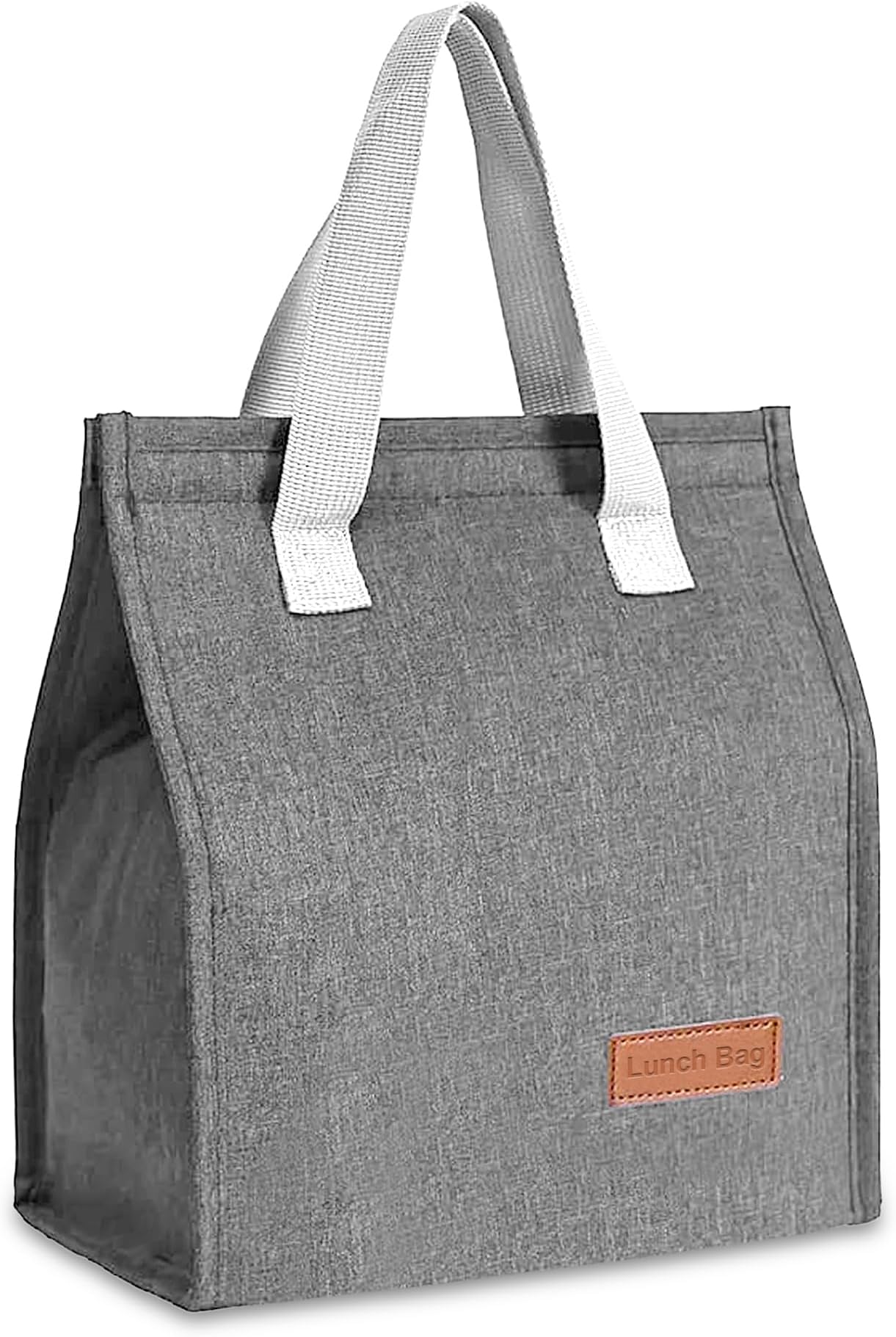 GLUN® Insulated Lunch Bag Cover, Reusable Lunch Tote Bag Grey Colour with Grey Strong Handles, Fabric Lunch Box Container Bag Insulated Unisex Work, Office, & Travel Friendly