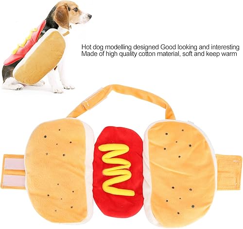 Miniatura 3 de Pet Hot Dog Costume, Hamburger Design Cotton Yellow Pet Hot Dog Dress. Hamburger Clothing Warm Clothes Halloween Cosplay Outfit Holiday Party Dress