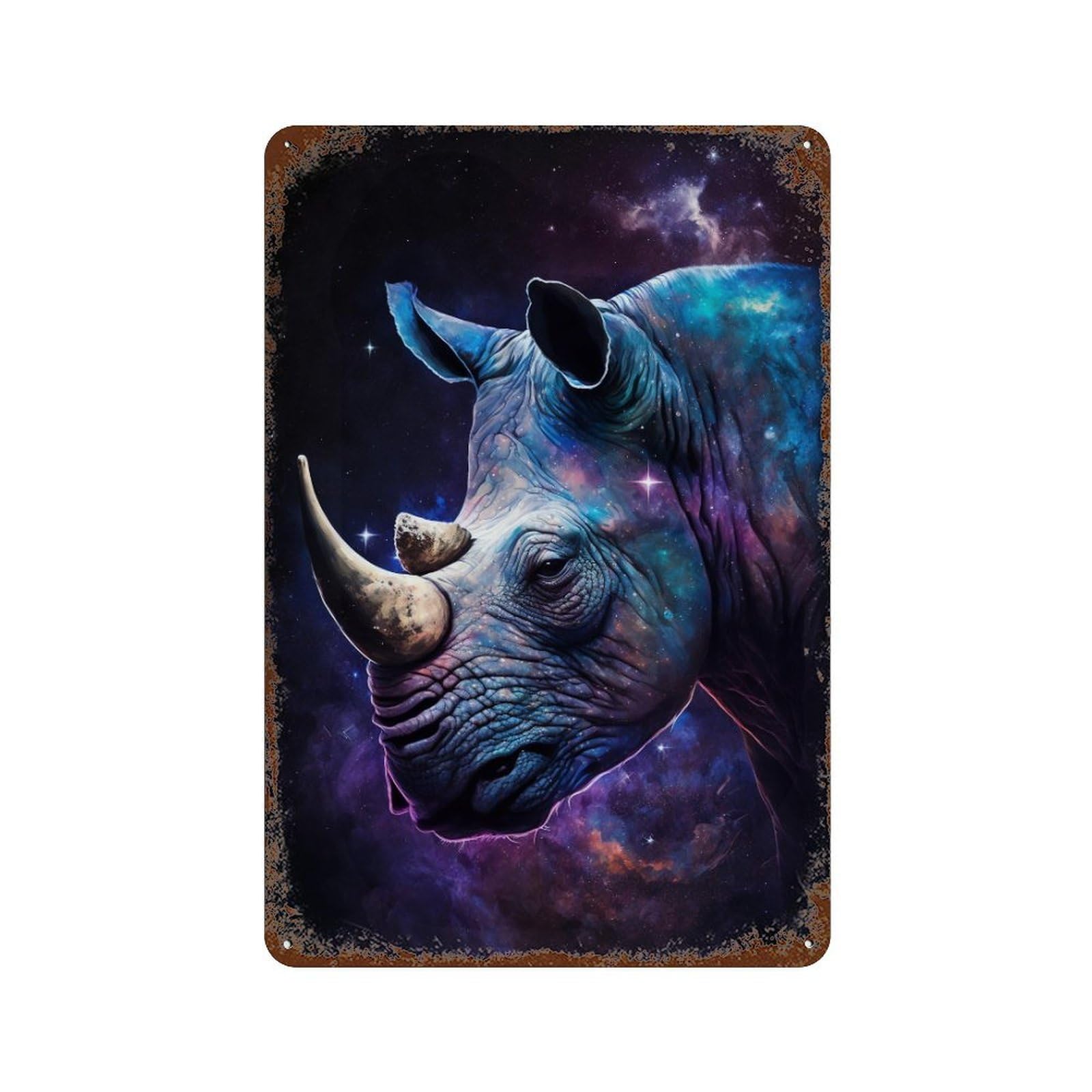 Galactic Rhino Portrait-7 Rusty Metal Tin Sign 11.8"x7.9", for Shed, Workshop And Garage Wall Decor, Novelty Wall Decor