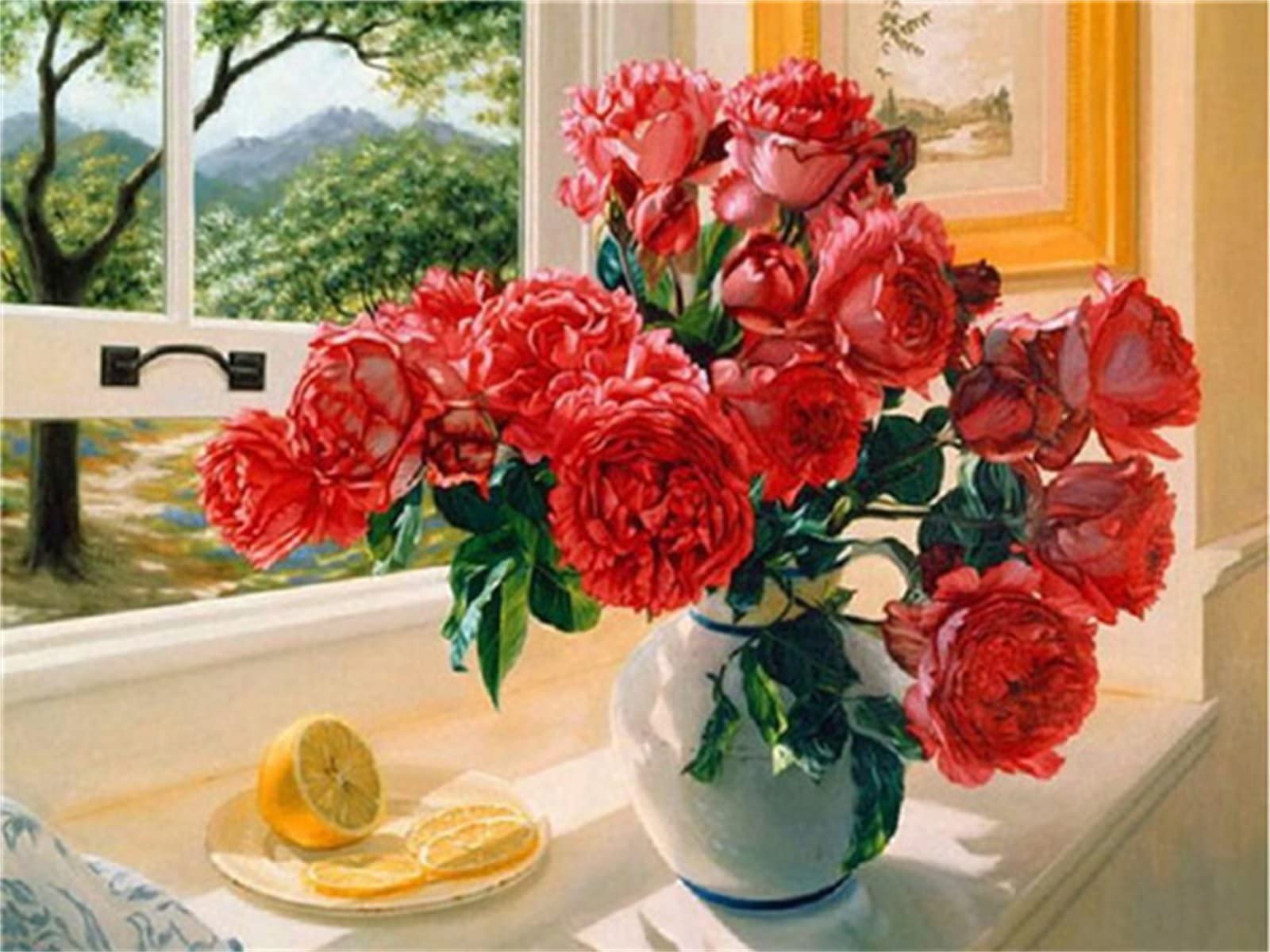 DCIDBEI Peinture Diamant Fleur Pivoine 40x50 Cm - Kit Complet Avec Strass - Loisir Créatif