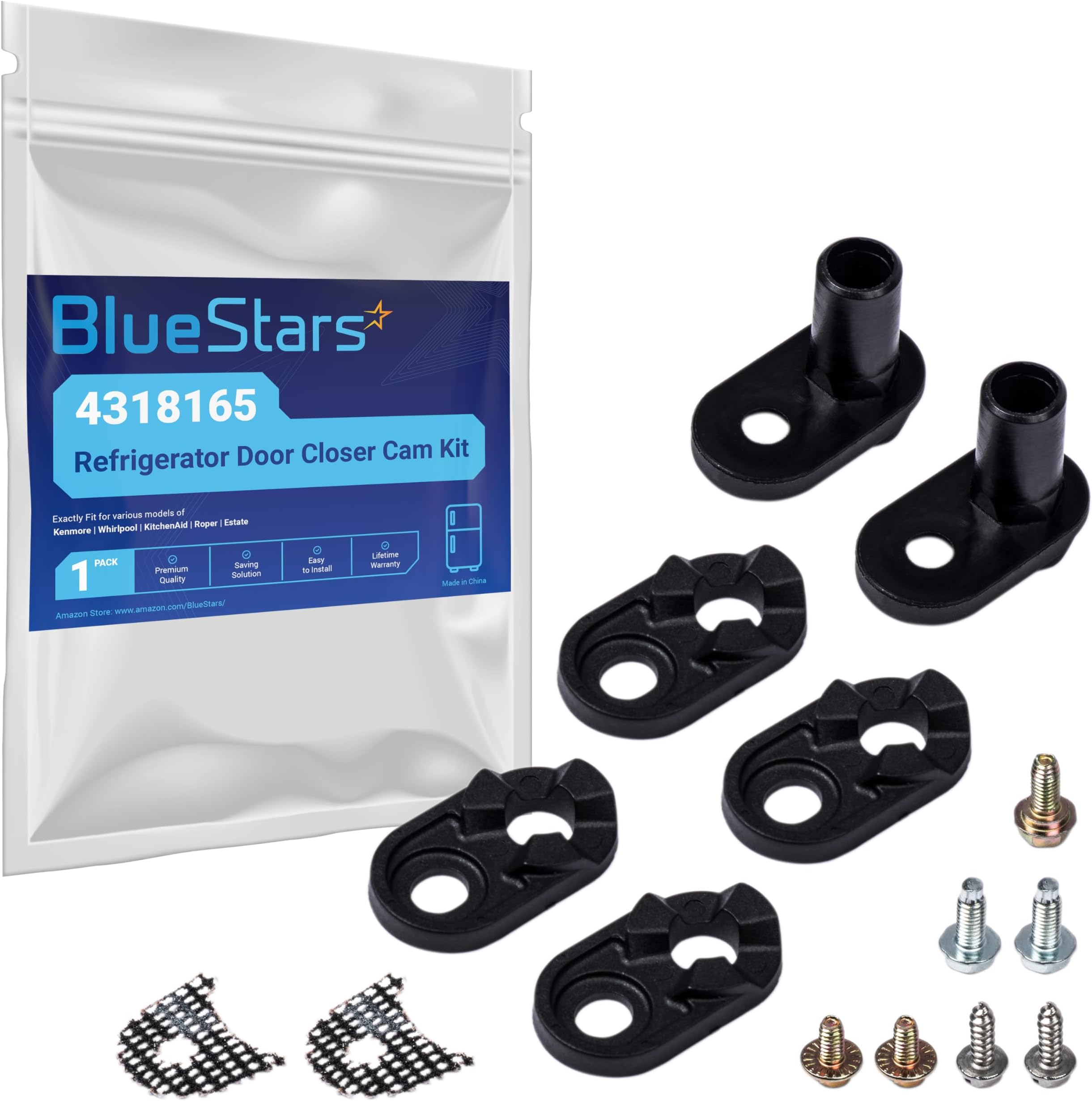 BlueStars Upgraded 4318165 Refrigerator Door Closer Cam Kit Replacement Part - Compatible with Whirlpool Kenmore KitchenAid Roper Refrigerators - Replaces AP3103517 EA358690 PS358690
