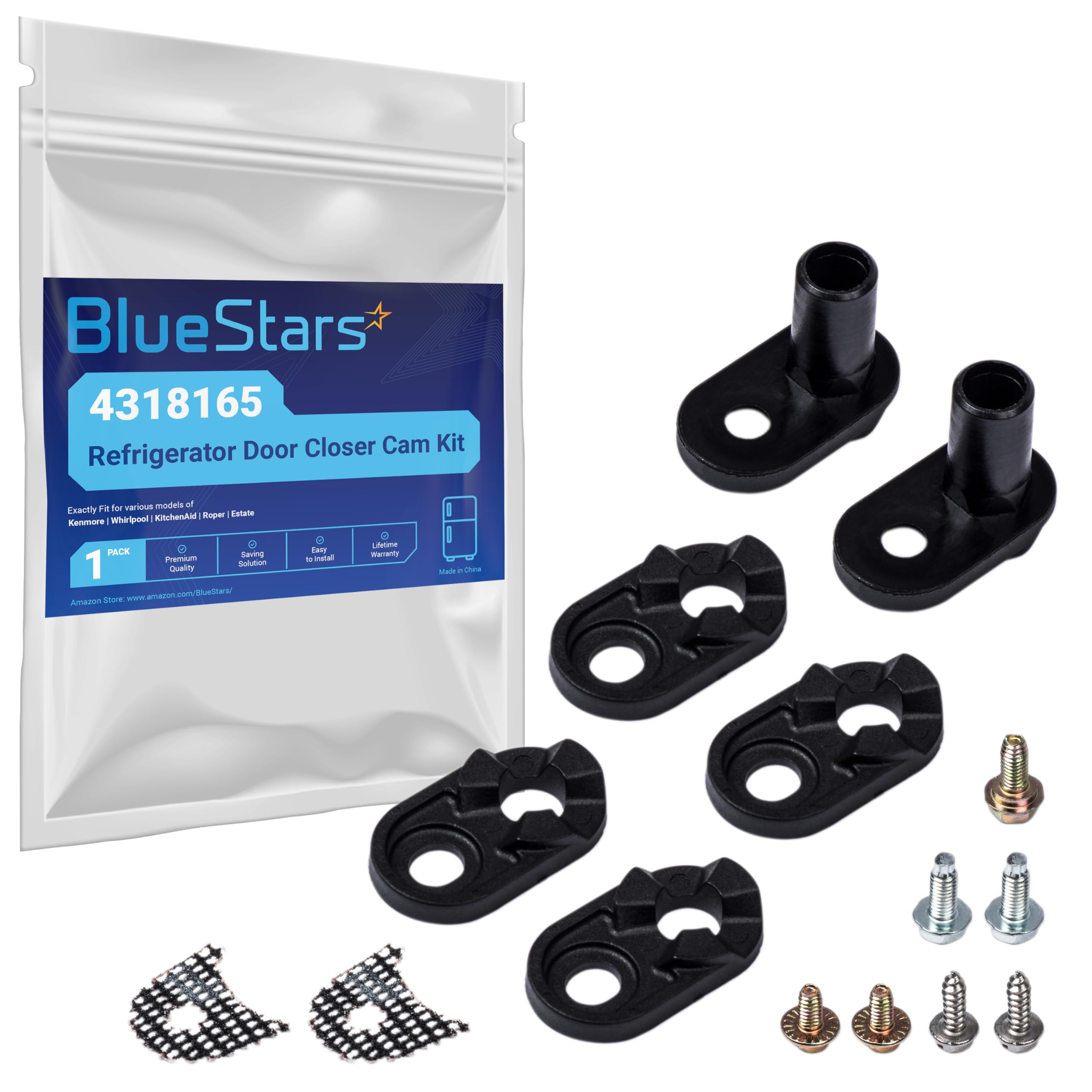 BlueStars Upgraded 4318165 Refrigerator Door Closer Cam Kit Replacement Part - Compatible with Whirlpool Kenmore KitchenAid Roper Refrigerators - Replaces AP3103517 EA358690 PS358690