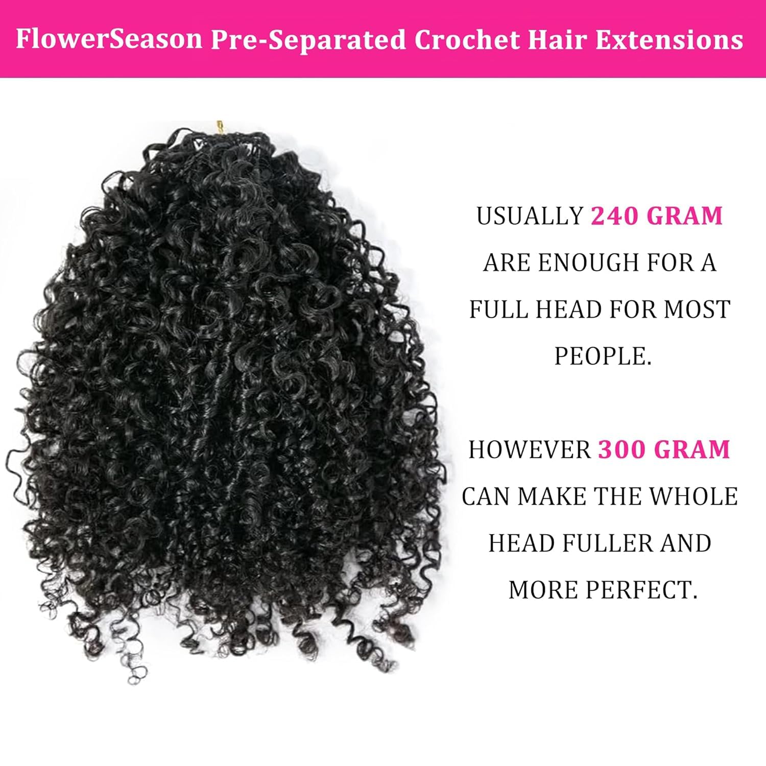 Afro Kinky Curly Knotless Pre-Separated Crochet Hair Extensions Kinky Curly Feather Hair Extensions Afro Kinky Curly Feather Line Hair 100% Human Hair Natural Color 16 Inch 240g
