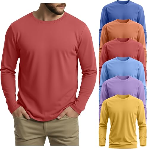 August Alley 6 Pack Mens Big and Tall Shirts, 95% Cotton Plus Size Long Sleeve T