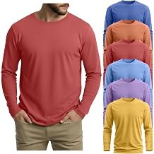 August Alley 6 Pack Mens Big and Tall Shirts, 95% Cotton Plus Size Long Sleeve Tops Crewneck Casual Basic Multipack Tee
