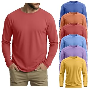 6 Pack Mens Big and Tall Shirts 95 Cotton Plus Size Long Sleeve Tops Crewneck Casual Basic Multipack