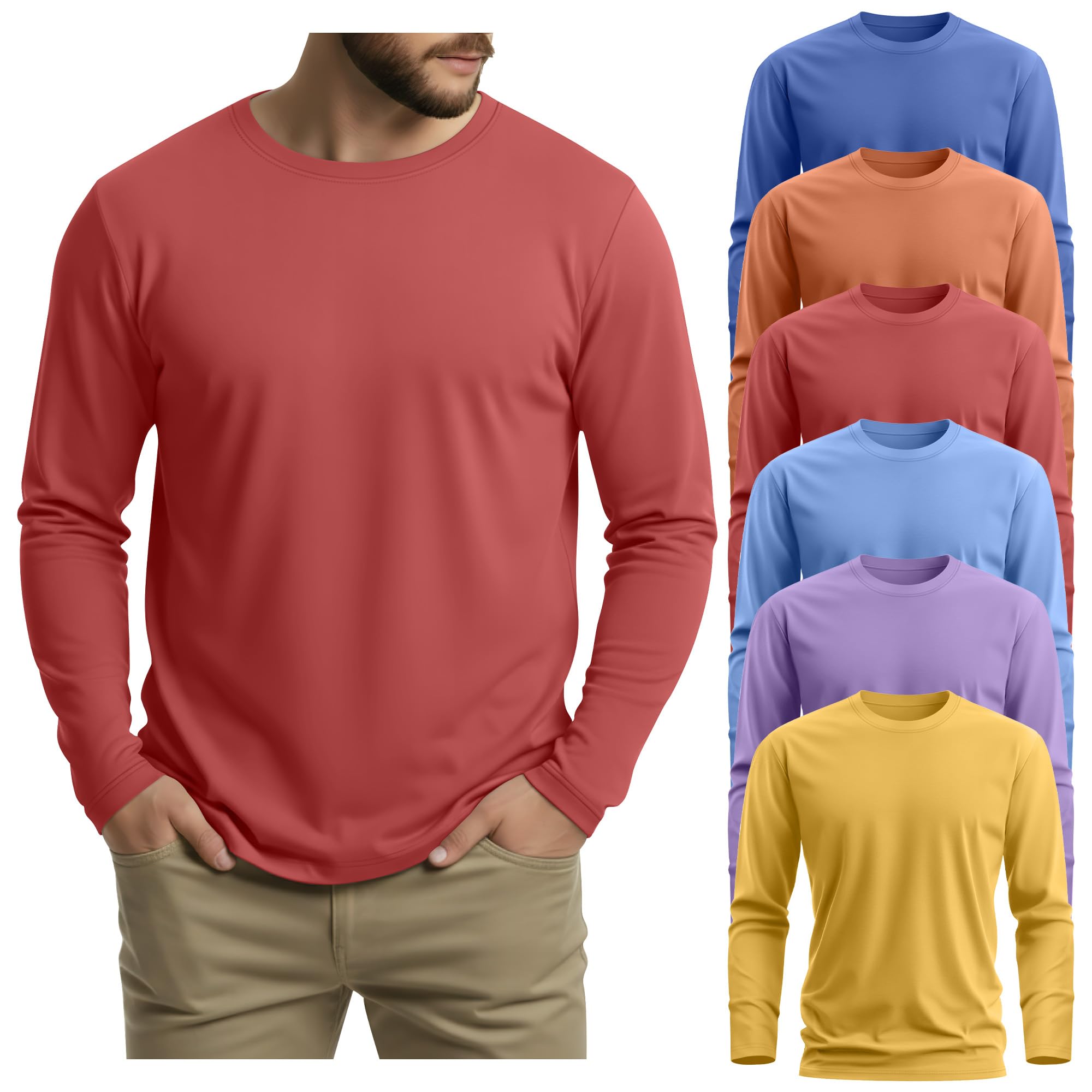 6 Pack Mens Big and Tall Shirts 95 Cotton Plus Size Long Sleeve Tops Crewneck Casual Basic Multipack
