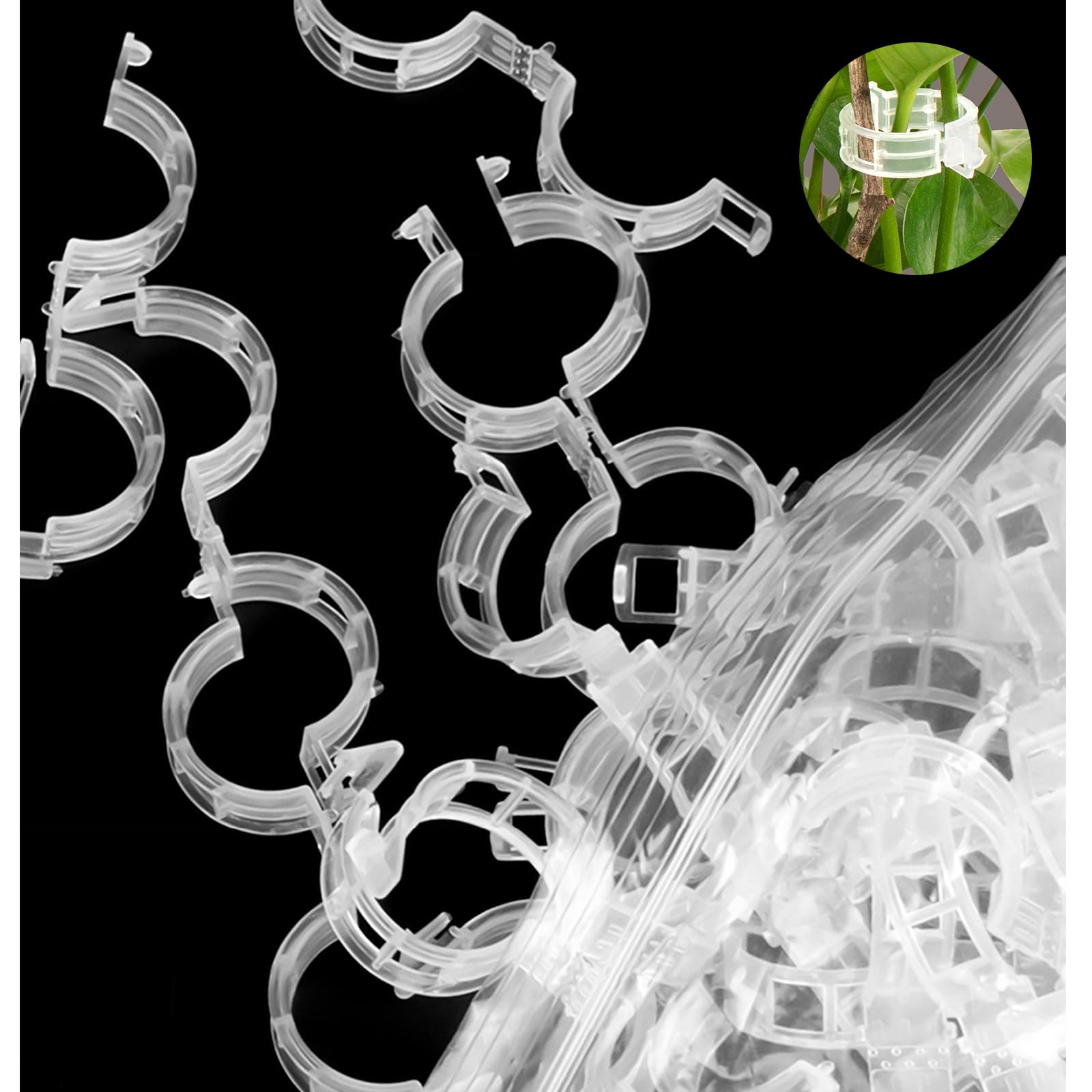 Eroilor100 Pcs Garden Plant Clips, Plant Support Clips Vine Clips Flower Stem Clips Plus 3 Plant Fertilizer Bracket - Transparent, Natural, 100anchorclear