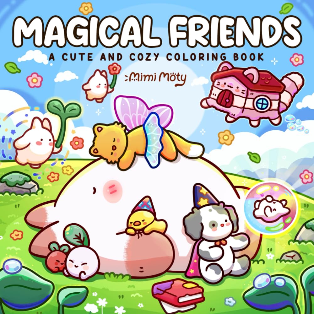 Magical Friends: A Cute and Cozy Coloring Book For Adults and Teens Featuring Animal Characters with Dreamy and Cuddle Moments for Relaxation