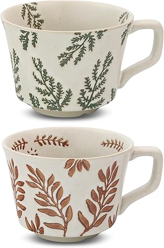 LINVIA Juego de 2 tazas de café de cerámica, 11 onzas, tazas de té únicas con mango grande, tazas para parejas para café con leche moca, capuchino