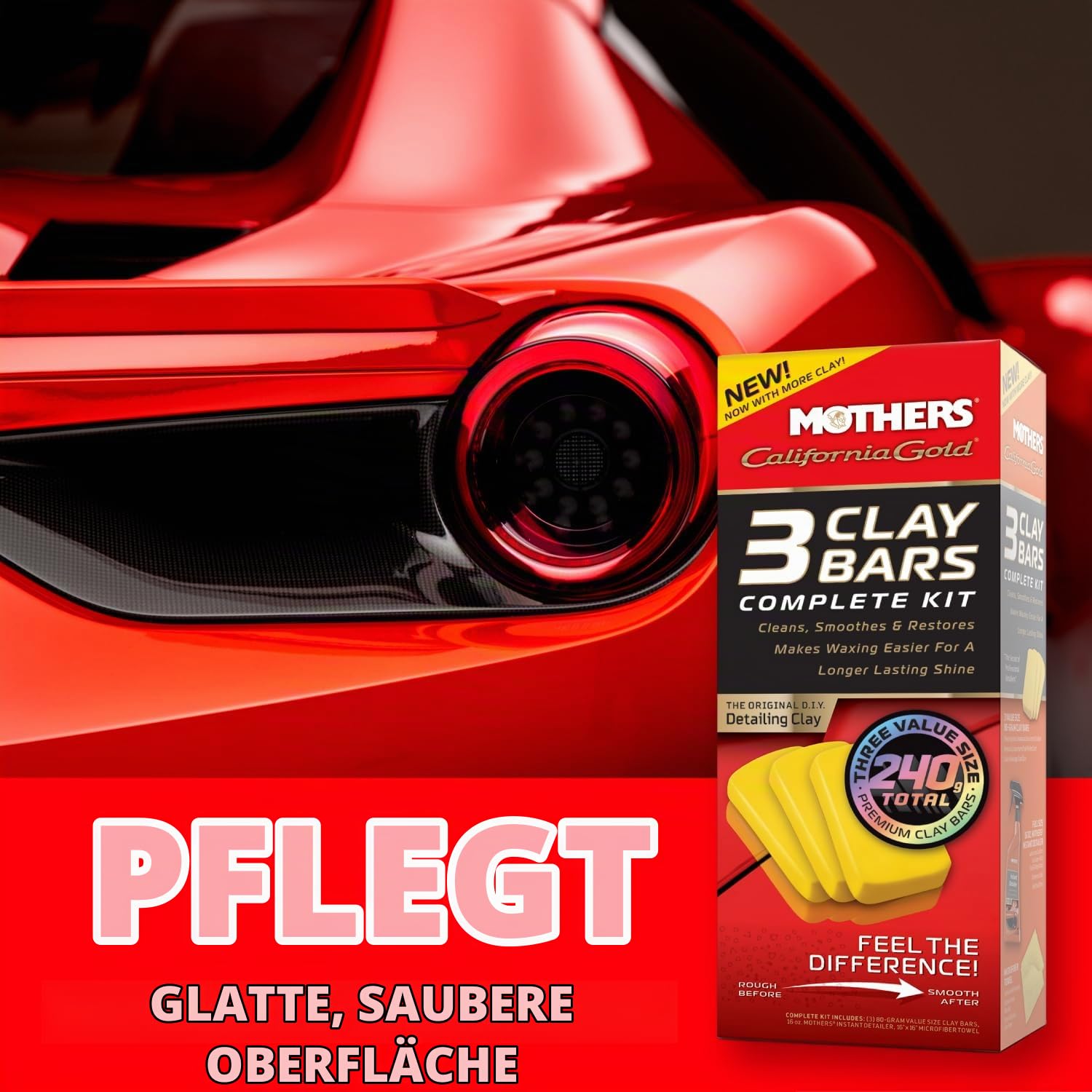 MOTHERS 07240 California Gold Clay Bar System - Reinigungsknete | Entfernt Verunreinigungen, stellt Brillanz und Geschmeidigkeit der Farbe wieder her