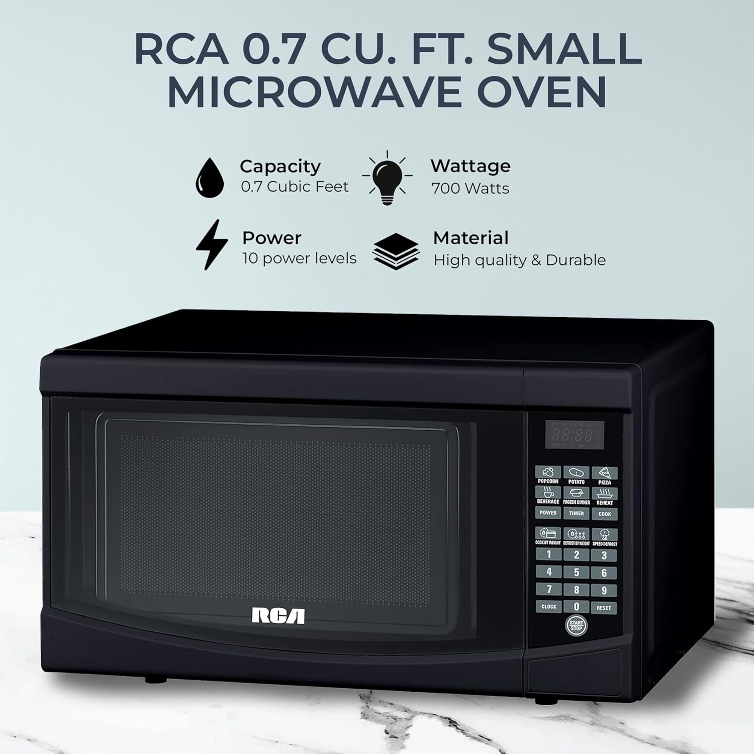 RCA 0.7 Cu. Ft. Microwave Oven - Small Microwave Oven Compact Microwave Ovens for Small Spaces, Countertop, Apartment 700 Watt Microwave - Black
