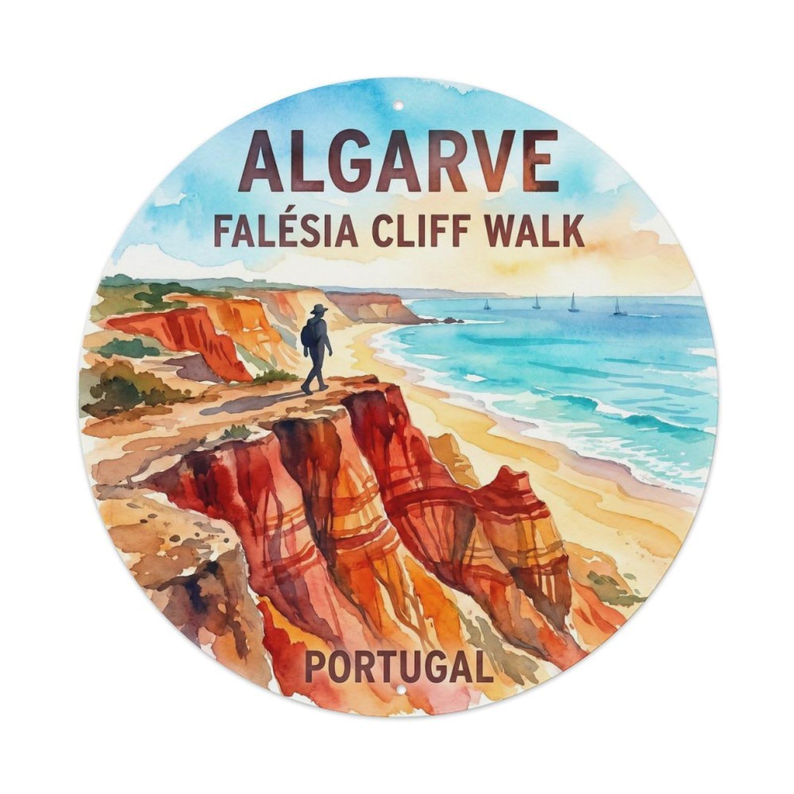 Olhnbad 08X08inch Style Cultural Portugal Algarve Coast Artful Travel Art Metal Tin Sign