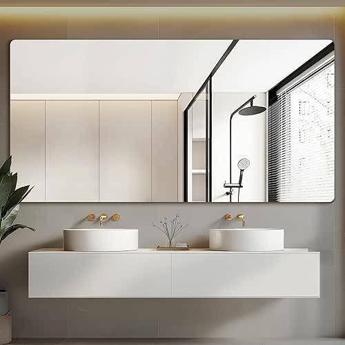 Mirrorons 72 x 36 Frameless Bathroom Mirror, Rounded Corner Bathroom