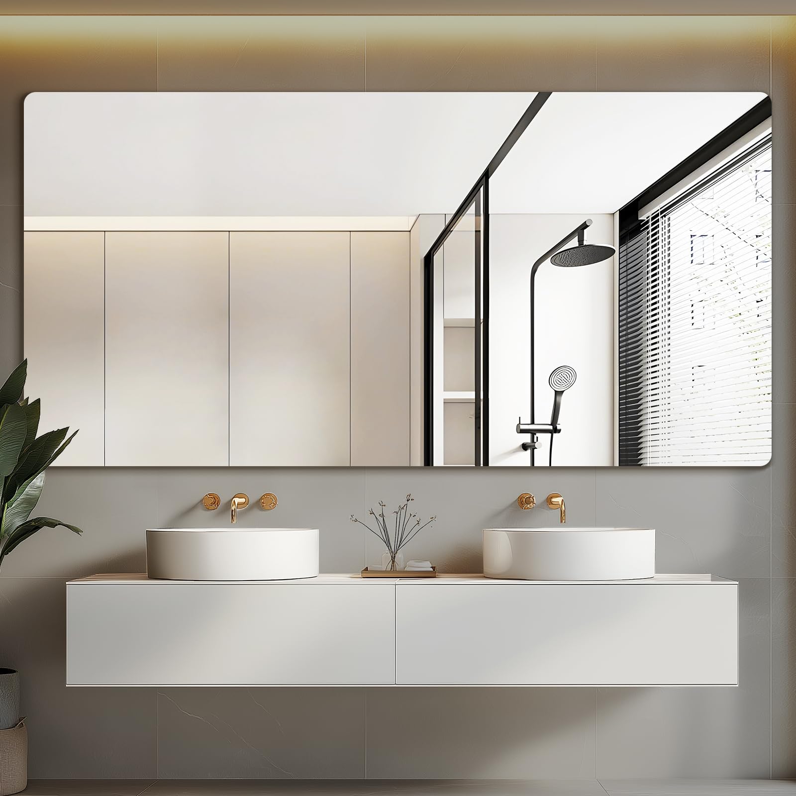 Amazon.com: Mirrorons 72 x 36 Frameless Bathroom Mirror, Rounded Corner ...
