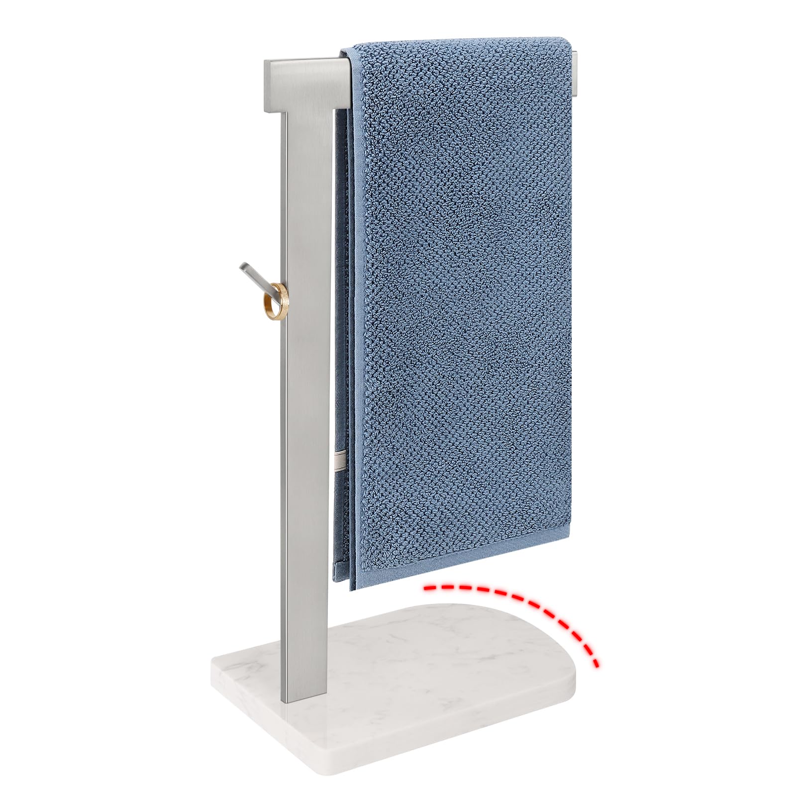 BathAce Hand Towel Holder, Hand Towel Stand for Bathroom with Marble Base, 304 Stainless Steel Stand L Shape Hand Towel Rack Free-Standing Towel Bar for Bathroom Kitchen Countertop, Brushed Nickel